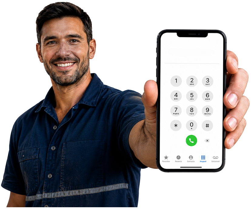 Normanhurst Blocked Drains plumber holding a phone — call 1300 261 965