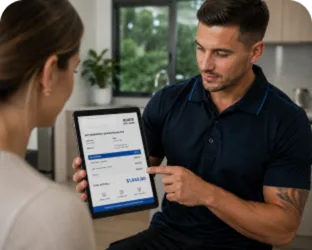 Plumber explaining a service estimate in Normanhurst