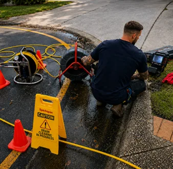 Burst drain pipe being repaired in Normanhurst