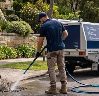 Cutting tree roots out of a Normanhurst drain